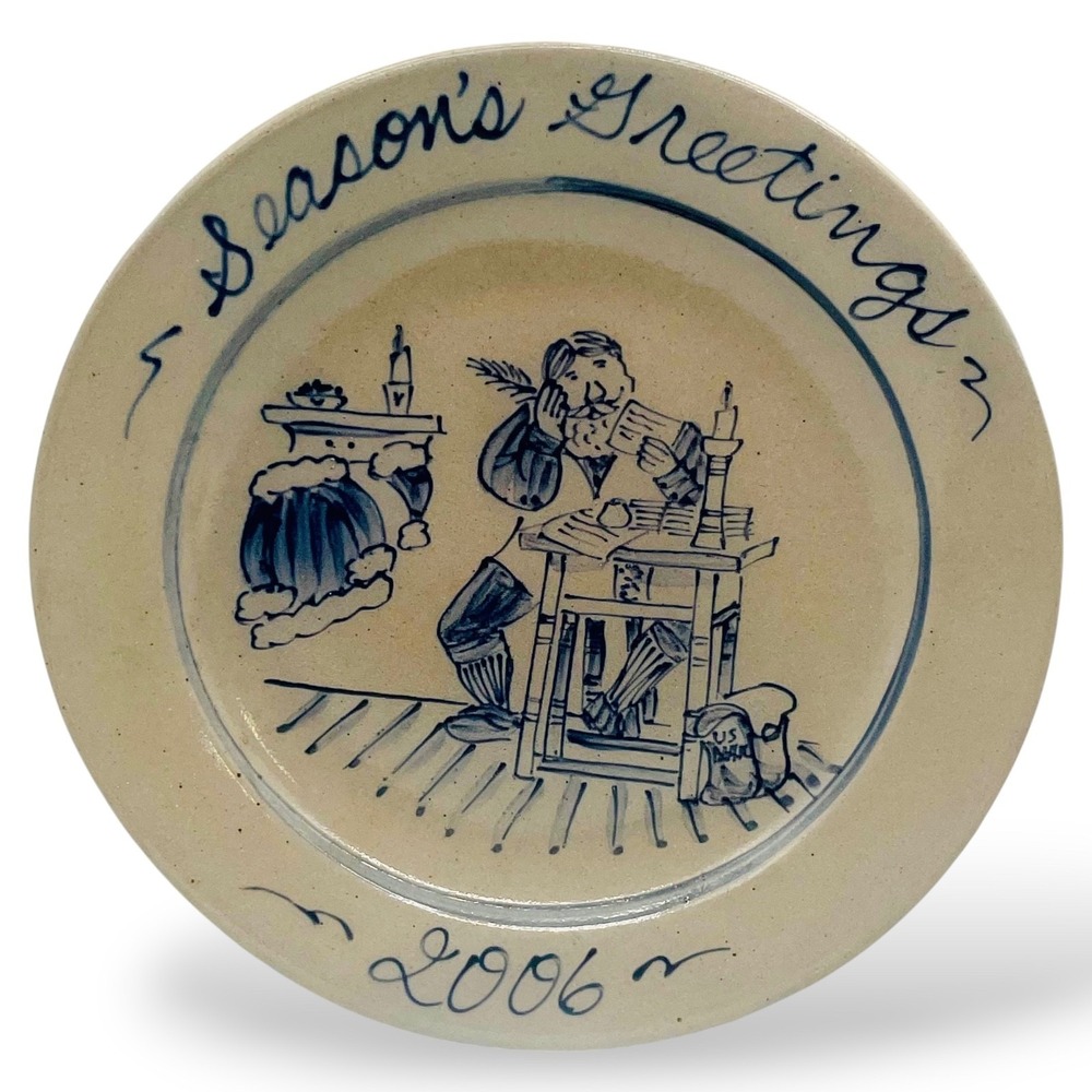 Rowe Pottery Works Season's Greetings 2006 Plate Salt Glaze Stoneware Blue 10.5"